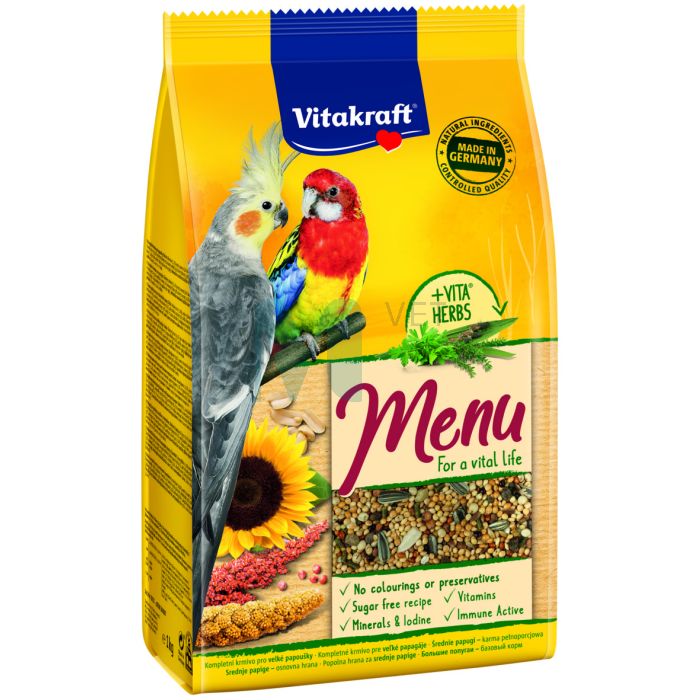 VITAKRAFT KESK.SUURUSEGA PAPAGOIDE TÄISSÖÖT PREMIUM MENU 1KG