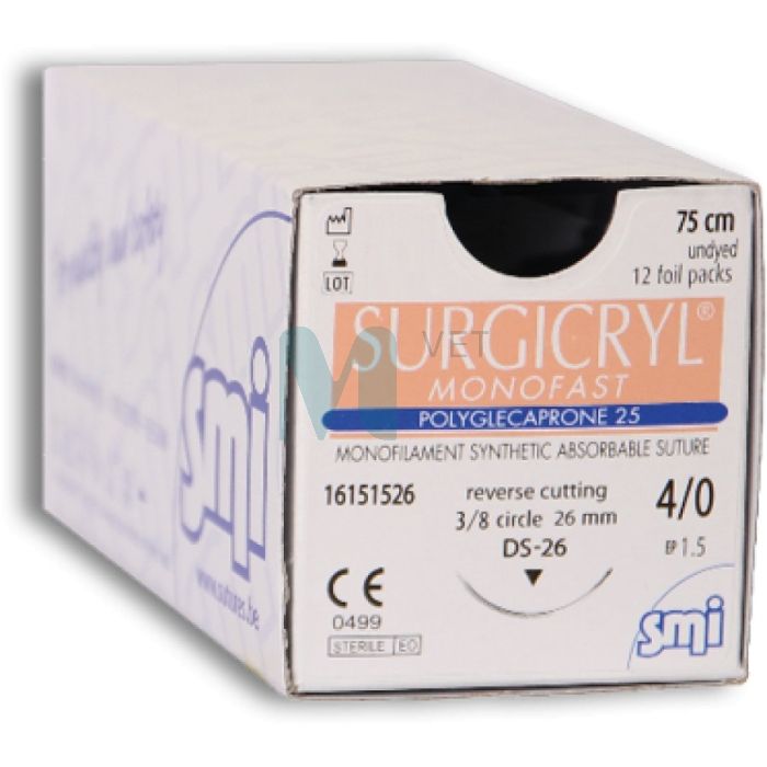 SMI ÕMBLUSMATERJAL SURGICRYL MONOFAST 0 ÜMAR NÕEL 1/2 36MM 90CM N12
