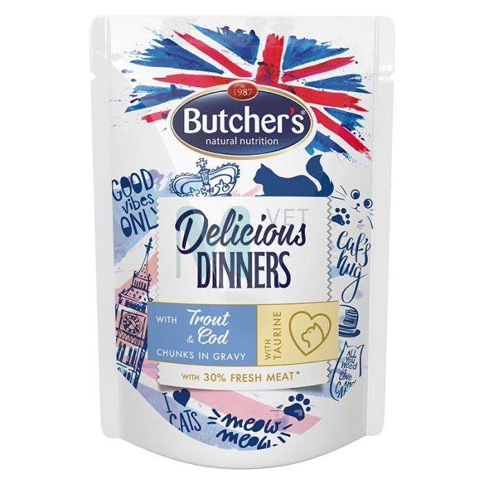 BUTCHERS KASSI EINEKOTIKE DELIC.DINNER FORELL/TURSK 100G #