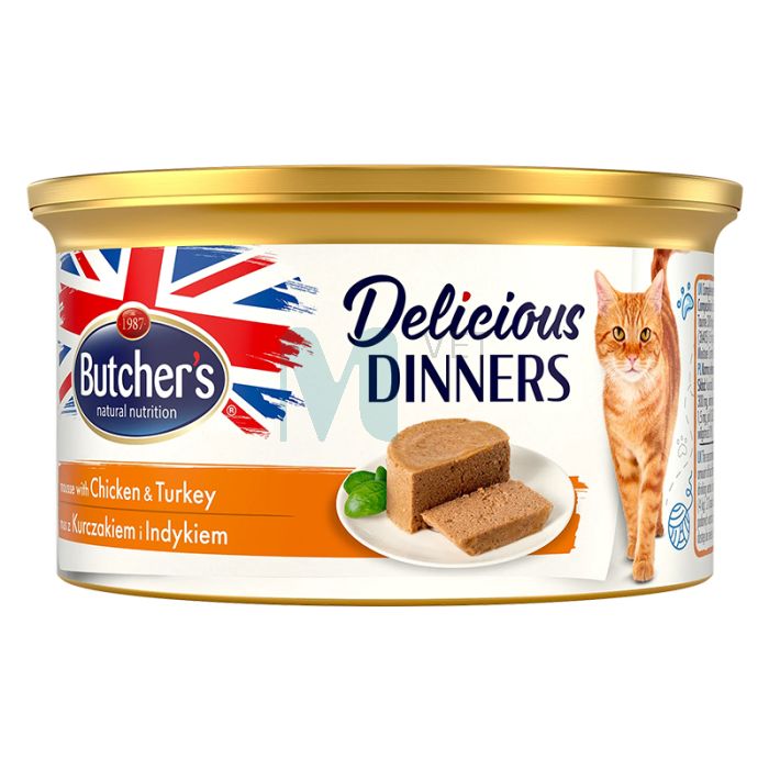 BUTCHERS KASSI KONSERV DELIC.DINNER KANA/KALKUN 85G