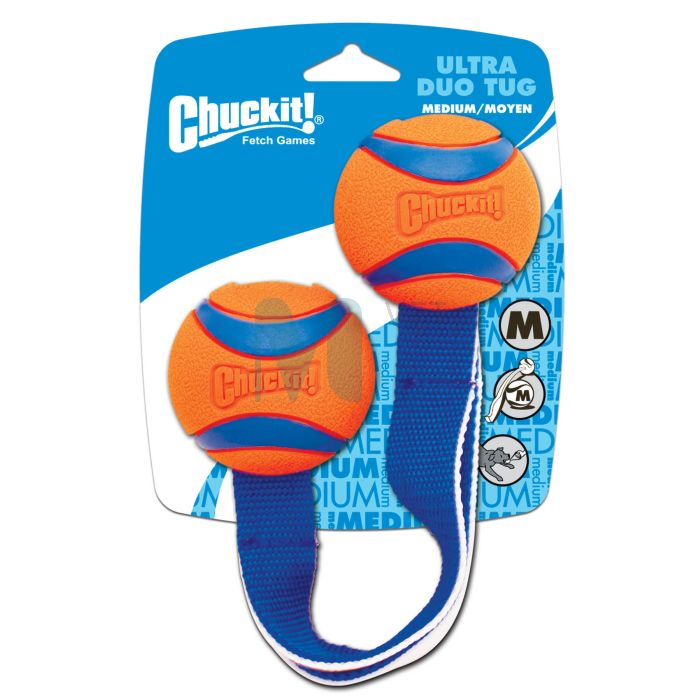 CHUCKIT KOERA MÄNGUASI ULTRA DUO PALL+NÖÖR ORANZ/SININE M #