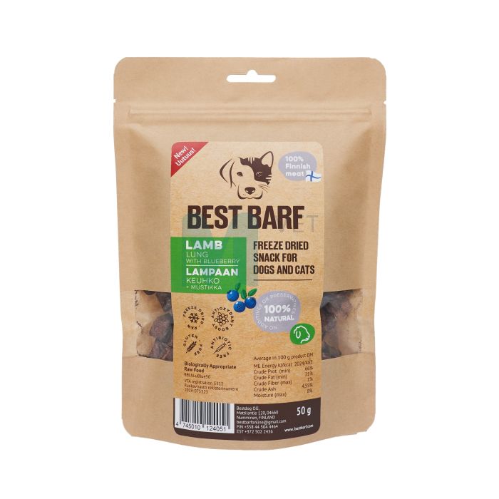BEST BARF KÜLMKUIVATATUD MAIUS LAMBA KOPS MUSTIKATEGA 50G