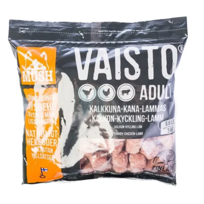 MUSH VAISTO KOERA TÄISSÖÖT TOORTOIT KALKUN/KANA/LAMMAS 3KG - Tootepilt 1