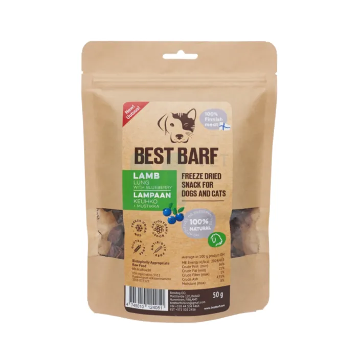 BEST BARF KÜLMKUIVATATUD MAIUS LAMBA KOPS MUSTIKATEGA 50G - Tootepilt 1