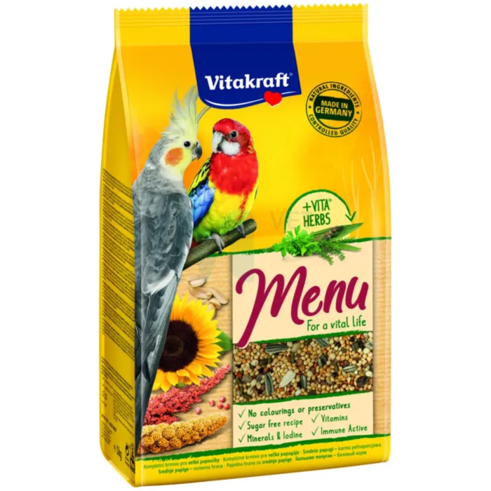 VITAKRAFT KESK.SUURUSEGA PAPAGOIDE TÄISSÖÖT PREMIUM MENU 1KG - Tootepilt 1