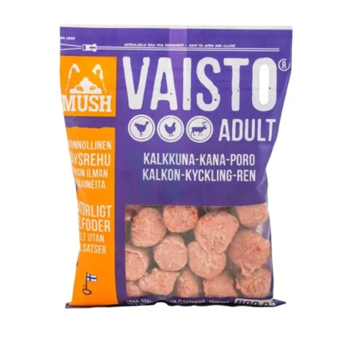 MUSH VAISTO KOERA TÄISSÖÖT TOORTOIT KALKUN/KANA/PÕDER 800G - Tootepilt 1