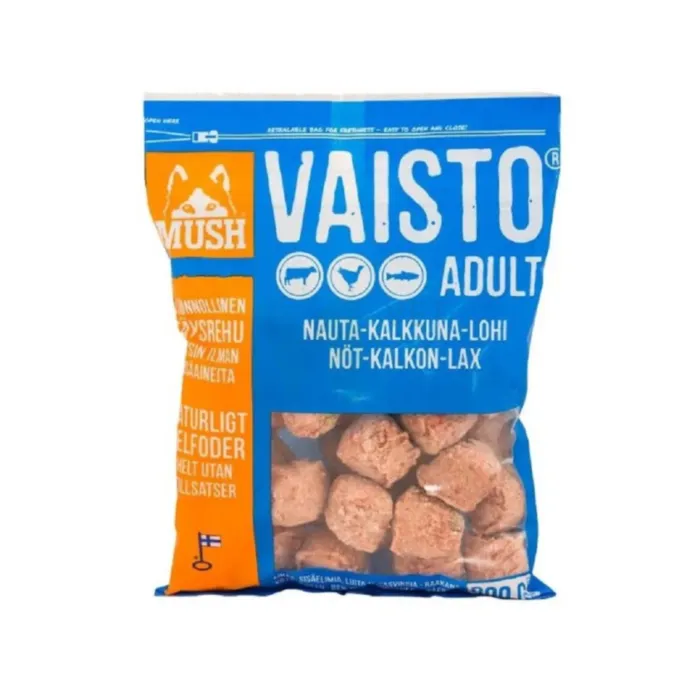 MUSH VAISTO KOERA TÄISSÖÖT TOORTOIT VEIS/KALKUN/LÕHE 800G - Tootepilt 1