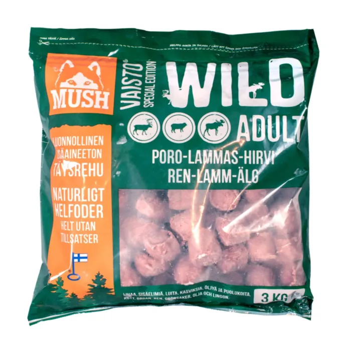 MUSH VAISTO KOERA TÄISSÖÖT TOORTOIT PÕDER/LAMMAS/HIRV 3KG - Tootepilt 1